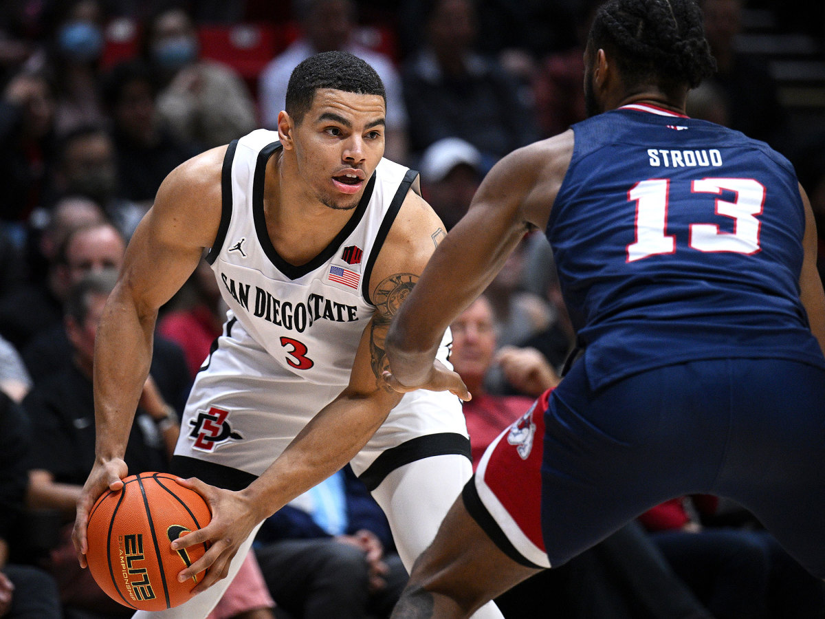 San Diego State’s Matt Bradley holds the ball